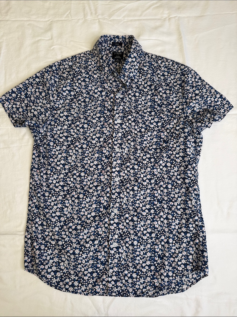 J. Crew Men's Navy Blue Floral Short-Sleeve Button-Up Shirt